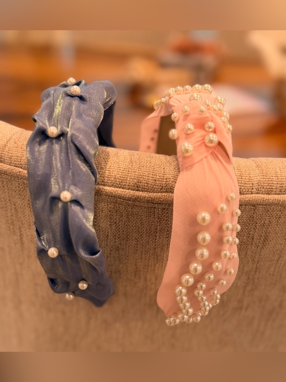 Pearl Embellished Knotted Headband Set Pink & Navy Boutique Hair Accessories - Picture 3 of 10